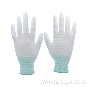 Hespax Anti-static White Polyester Knitted PU Coated Gloves